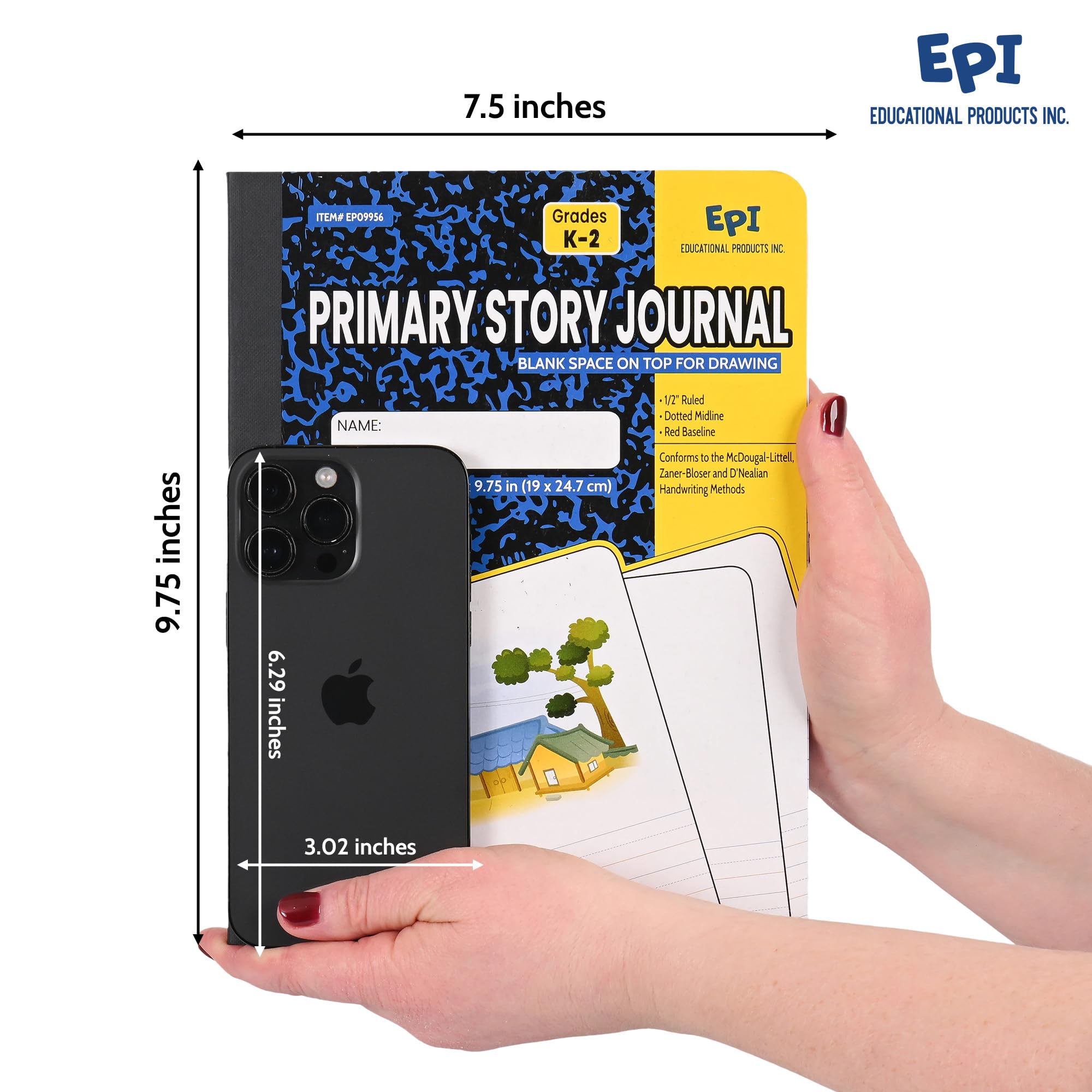 EPI Quaderno principale a righe, 100 fogli (200 pagine), confezione da 12 quaderni con copertina rigida effetto marmo nero