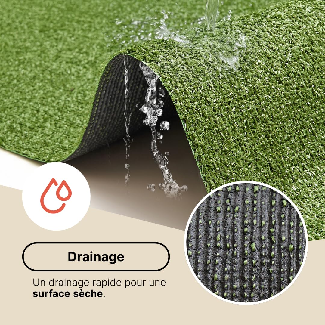 TAPISO Canyoo Gazon Synthétique Extérieur au Mètre Tapis Gazon Pelouse Artificielle Terrasse Balcon Jardin Vert Résistant aux Intempéries Épaisseur 7 mm 133 x 750 cm