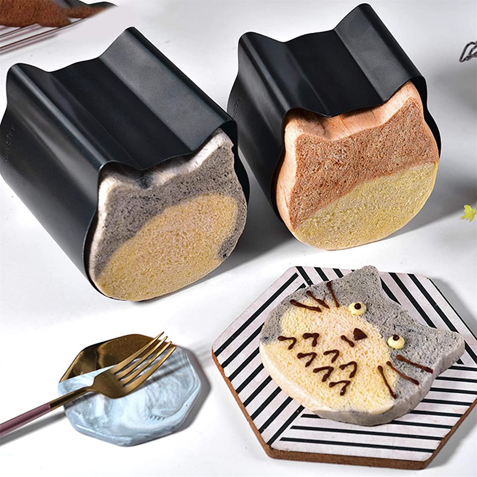 Molde antiadherente para pan con forma de gato con forma de gato para hornear pan de Navidad y postres, molde de tostadas para gatos, molde reutilizable antiadherente para molde de pan de gato
