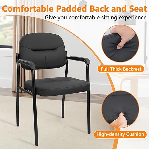 Miniatura 5 de CLATINA Leathert - Juego de 4 sillas de recepción sin ruedas, sillas de invitados de oficina con reposabrazos acolchados y soporte de madera, silla