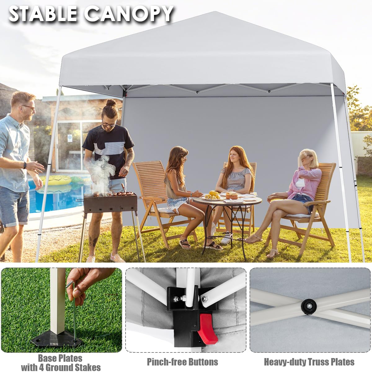 HOMASIS Gazebo Esterno Resistente con Parete Laterale, Gazebo Pieghevole e Portatile con Supporti Inclinati e Borsa per il Trasporto, Tenda Pop up per Campeggio, Spiaggia (Bianco, 300 x 300 x 262 cm)