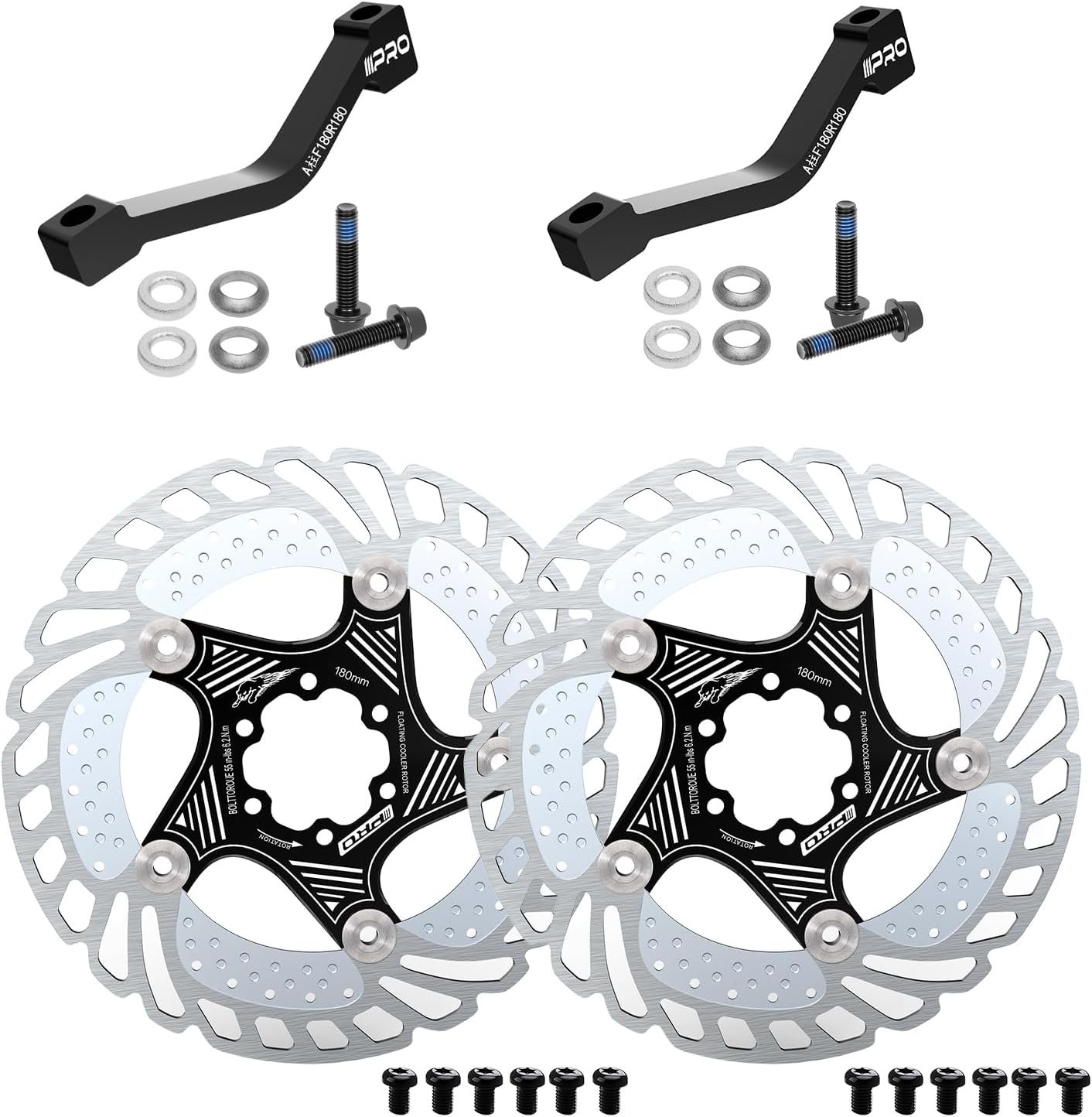 IIIPRO BR-01 PM Front Rear 160mm to 180mm Disc Brake Caliper Adapter and IIIPRO AR68 140mm 160mm 180mm 203mm Floating Bike Disc Brake Rotor