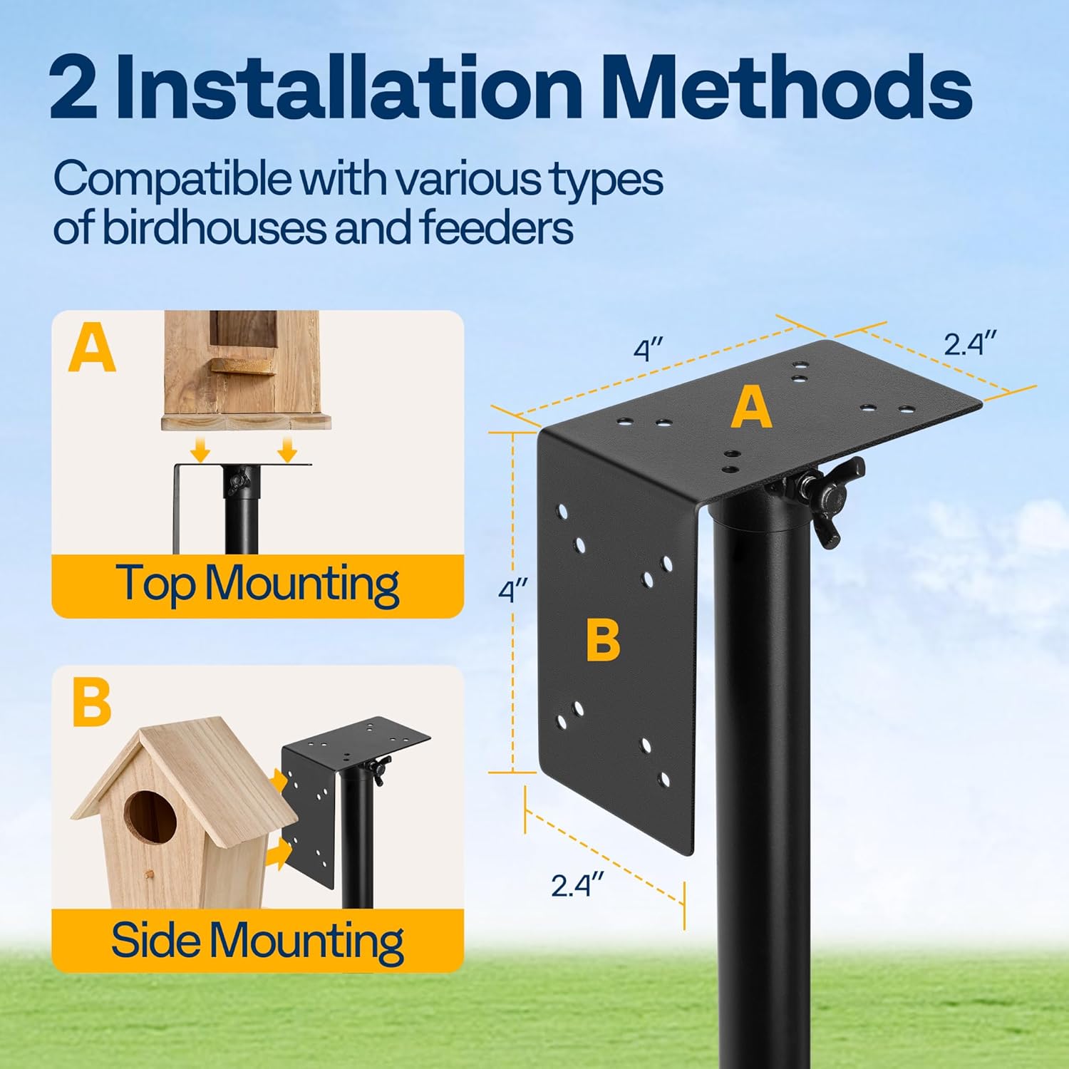 VIVOHOME Polyresin Antique Outdoor Green Garden Bird Bath and Solar Fountain with VIVOHOME 92 Inch Bird Feeder Pole, Heavy Duty Adjustable Bird House Stand Pole for Outdoor