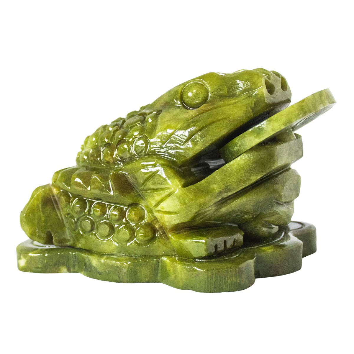 Feng Shui Jade Money Frog Three Legged Wealth Frog or Money Toad Statue Car Dashboard Decors Attract Wealth and Good Luck (M, Green)