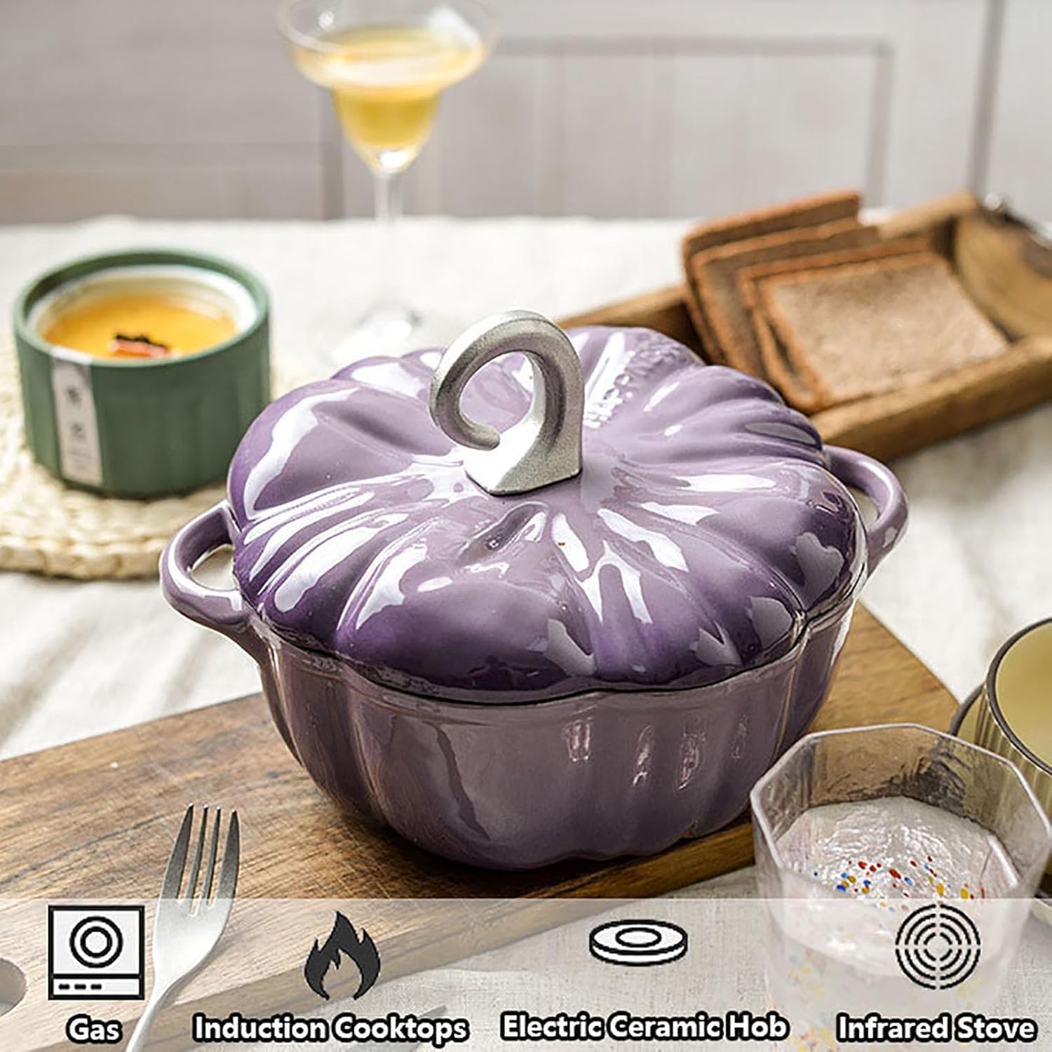 Pumpkin Cocotte, olla de hierro fundido esmaltado, cacerola con tapa, horno holandés de calabaza, sartén antiadherente con revestimiento esmaltado, olla de hierro fundido