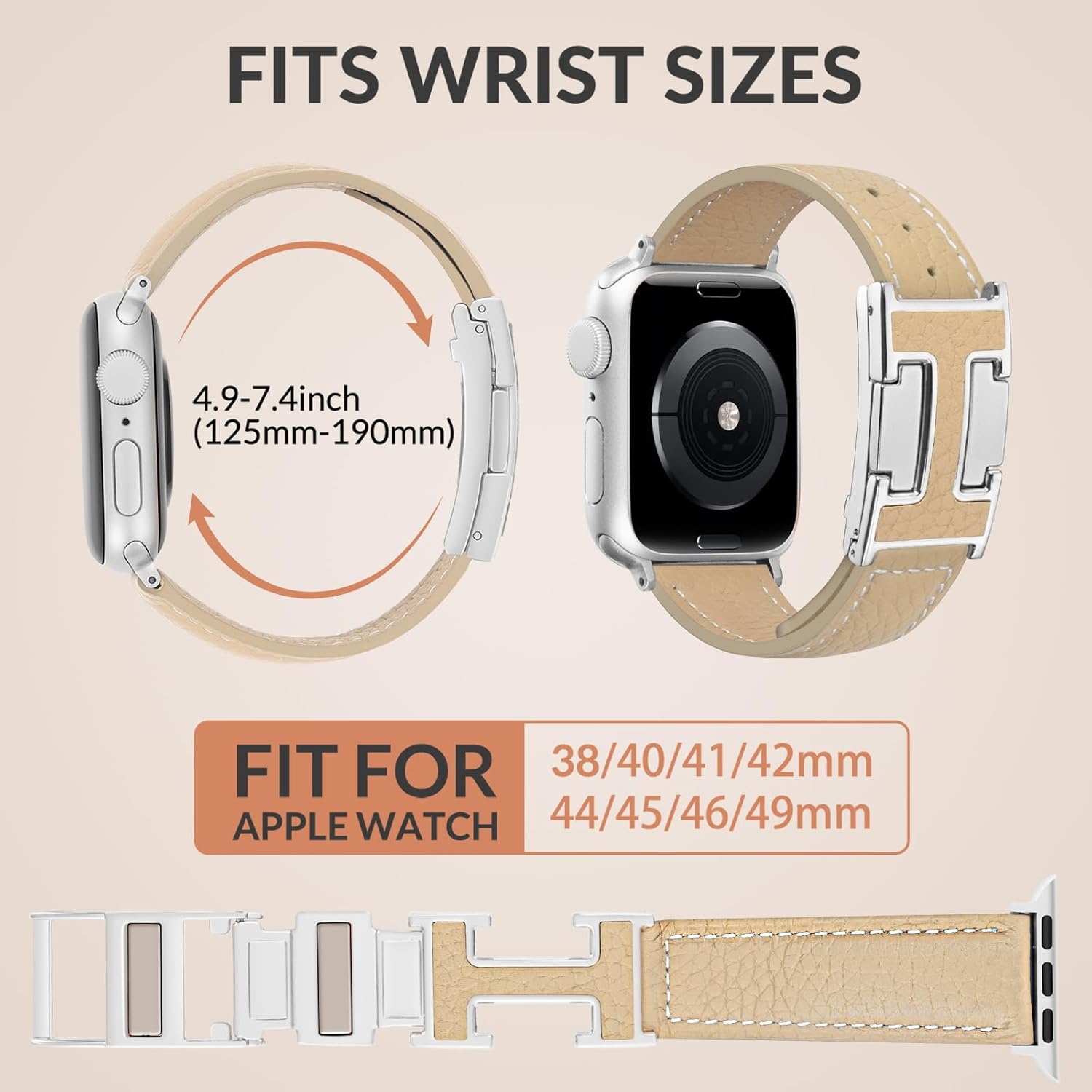 Leather Magnetic Band Compatible with Apple Watch Bands 38mm 40mm 41mm 42mm 44mm 45mm 46mm 49mm for Women Men,Top Grain Leather Designer Replacement Strap for iWatch Ultra SE Series11/10/9/8/7/6/5/4/3/2/1 - Image 3