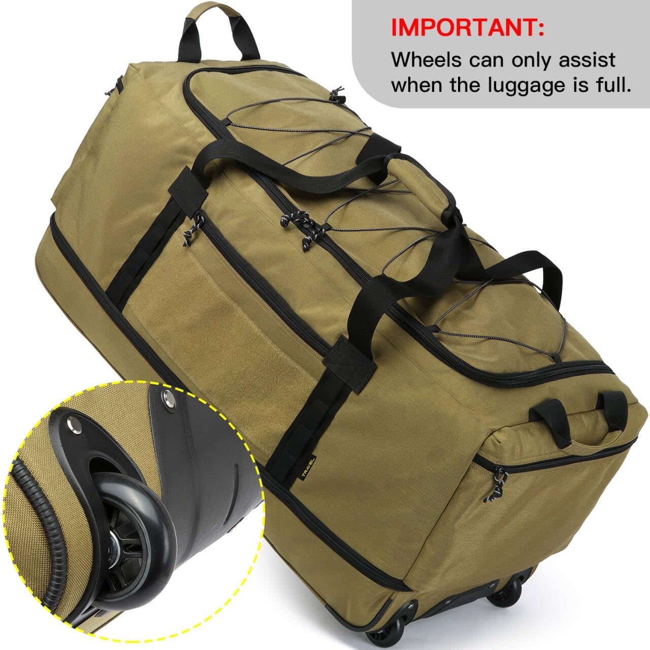 Laripwit Collapsible Duffle Bag with Wheels 130-170L Extra Large Expandable Travel Duffel Bag for Men Women Heavy Duty Military Duffle Bag for Camping Rolling Foldable Carry On Luggage, Brown - Image 5