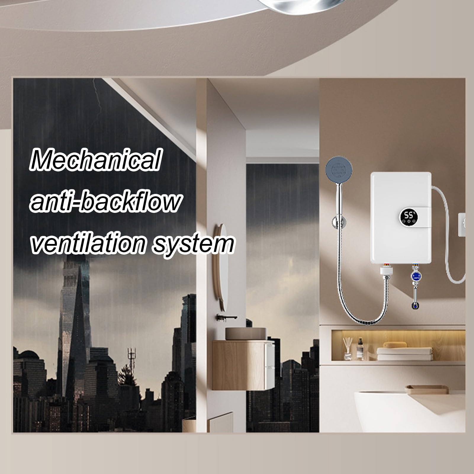 Hancaner Calentador de Agua Instantáneo Eléctrico de 5500W con Pantalla LED, Control Digital Temperatura para Baño y Cocina (Enchufe europeo 230V)