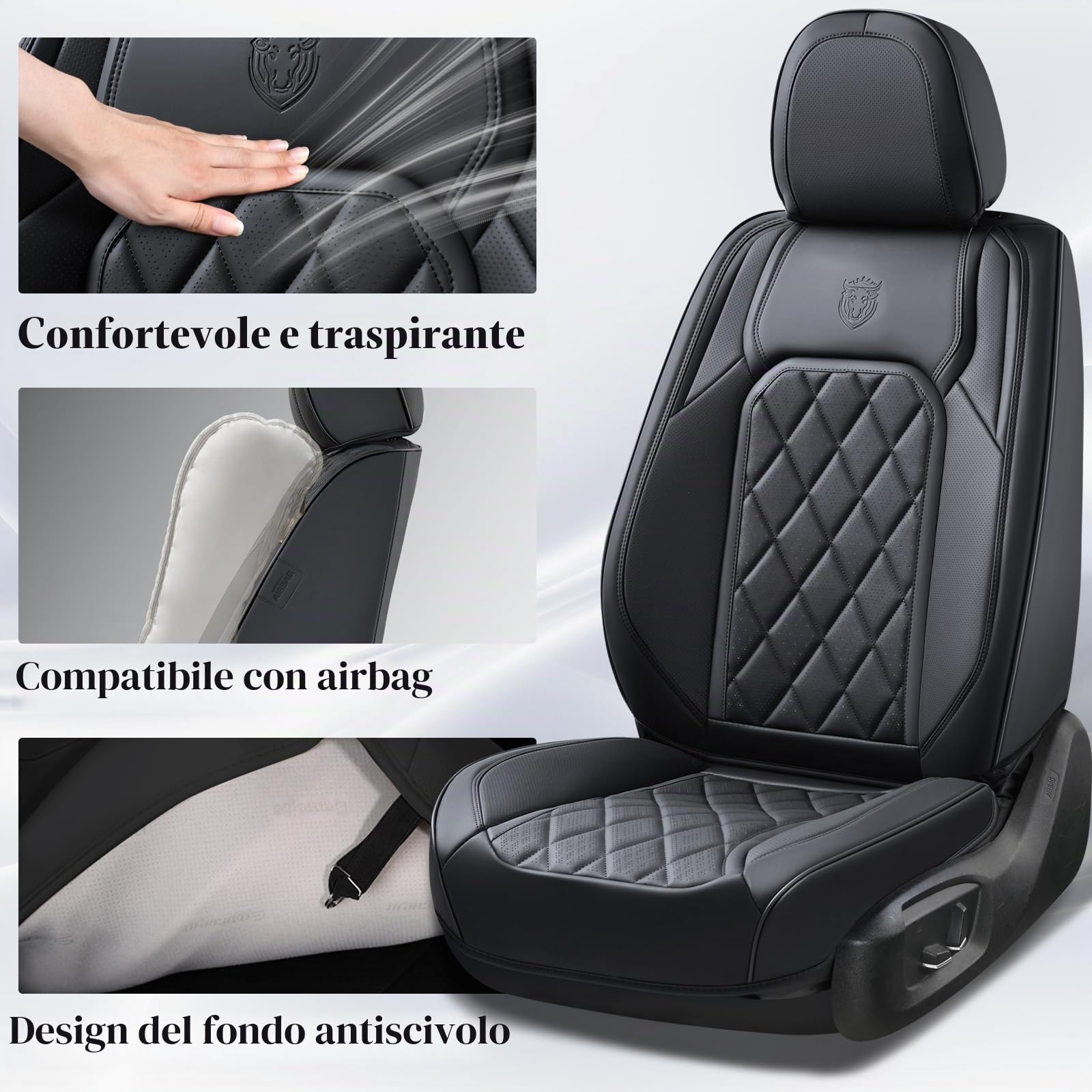 Coverado Set di Coprisedili - Coprisedili anteriori e posteriori per auto, Protezione impermeabile del sedile auto di lusso in finta pelle universale per la maggior parte delle auto, camion, SUV