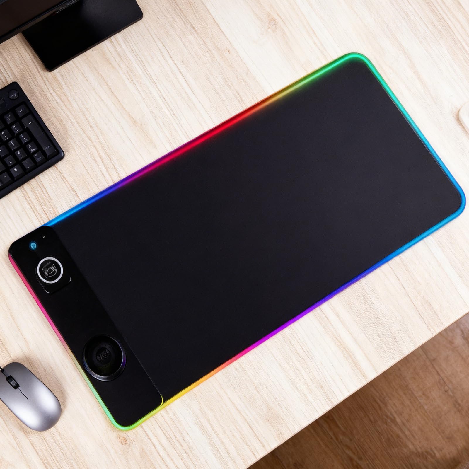 Tappetino Per Mouse Illuminato Ricaricatore Wireless Impermeabile RGB 15W | 80x30 cm Mouse Pad Gaming Ricarica Rapida Magnetica Antiscivolo Per PC Gaming Smartphone Laptop Scrivania Sala Giochi