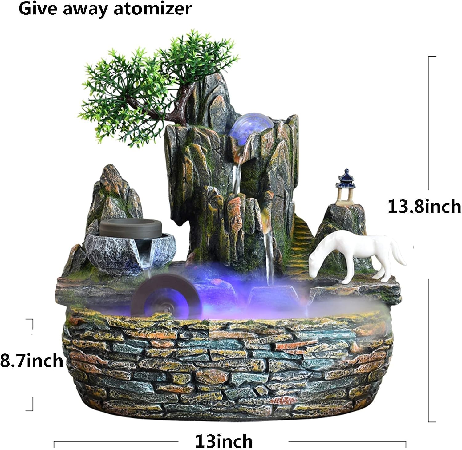 Ornamental Tabletop Water Fountain,Indoor Relaxation Fountain Waterfall,Meditation Lighted Water Feature Water Fountain with LED Crystal Ball