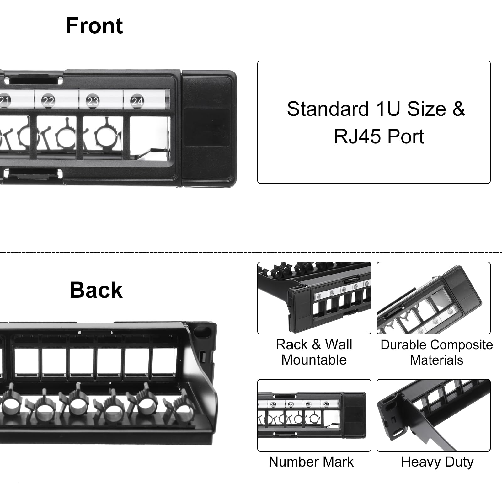QUARKZMAN 2Pcs 1U Panneau de Brassage naturel 24 Ports, Baie de Brassage Montable en Rack 19 Pouces et Murale pour Serveurs Réseau, Services Multi-Terminaux, avec Gestion des Câbles