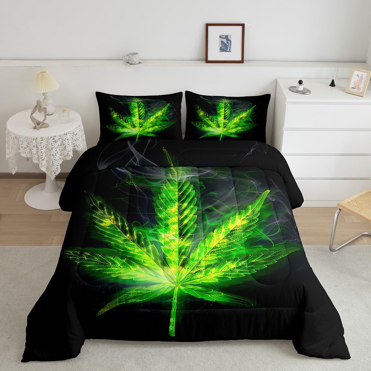 Erosebridal Boho Leaf Comforter Set King Size, Adult Leaves Bedding Set, Exotic Leaves Rustic Down Comforter for Kids Teens Women, Maple Leaf Quilted