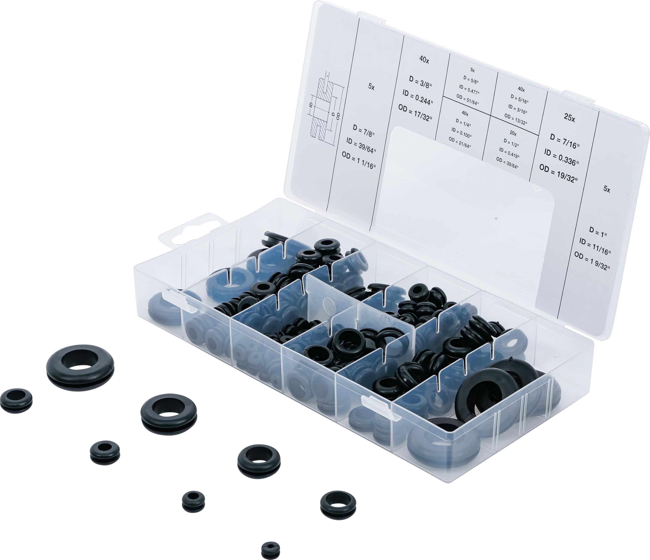 Bgs Colour 8112 | Rubber Grommet Assortment | Inch Sizes | 180 Pcs.