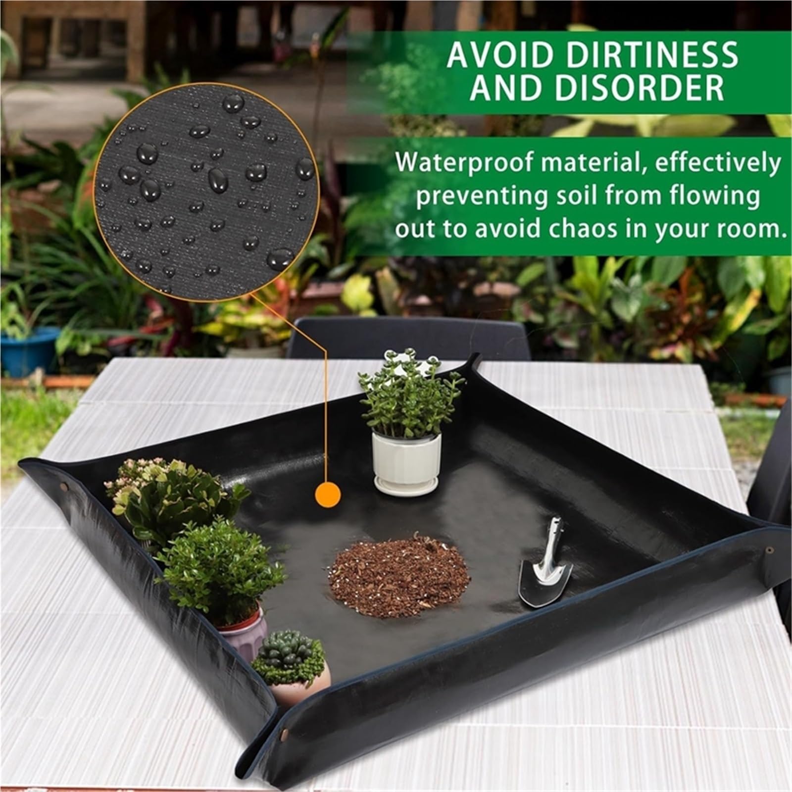 Tapis imperméable pour rempotage, Tapis de rempotage Noir Pliable, étanche, Anti-Fuite, for Jardin Miniature intérieur et extérieur, 4 pièces, 100-400cm(100cm-100cm)