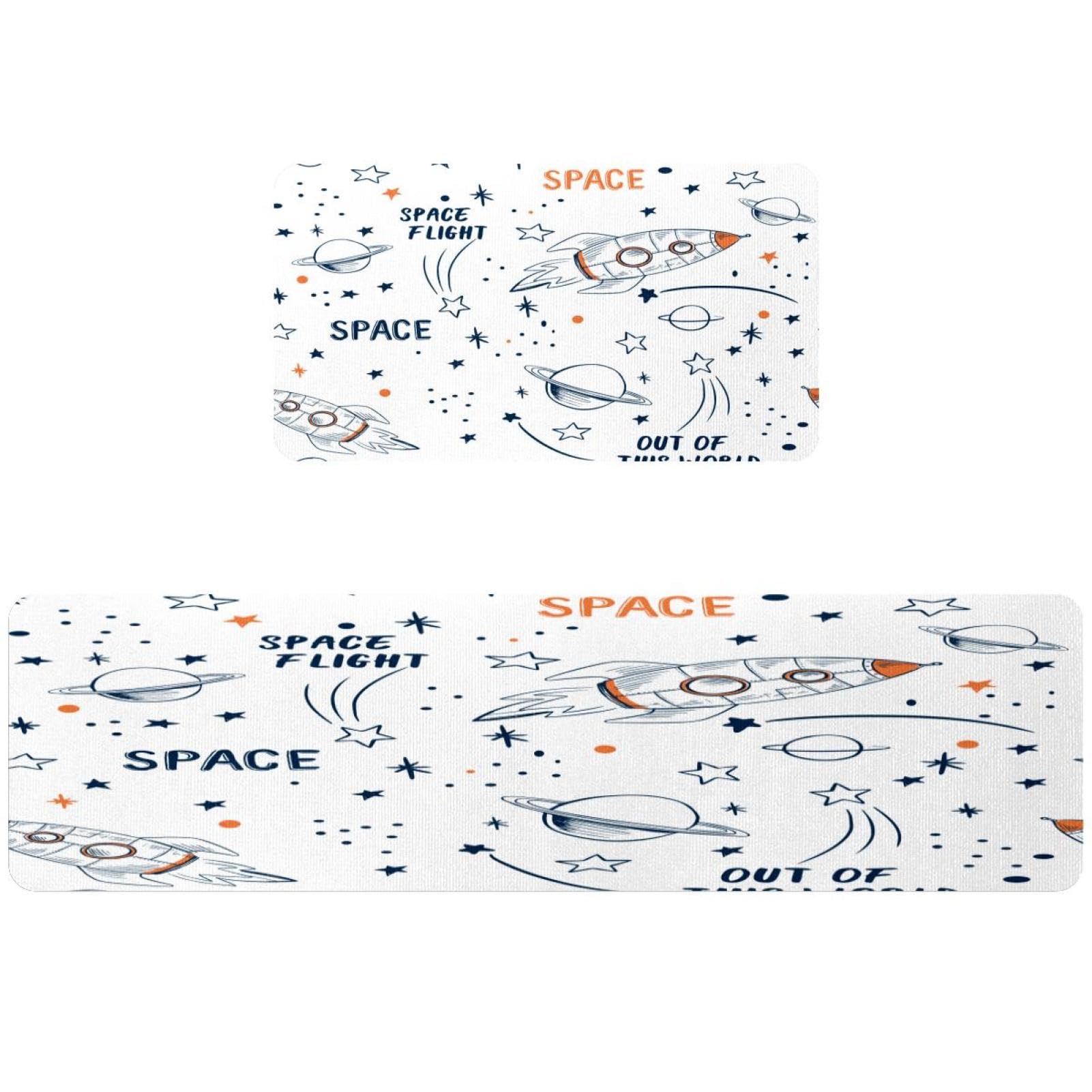 Tapete de cocina de 2 piezas VAPOKF con diseño de cohete espacial, alfombra lavable antideslizante