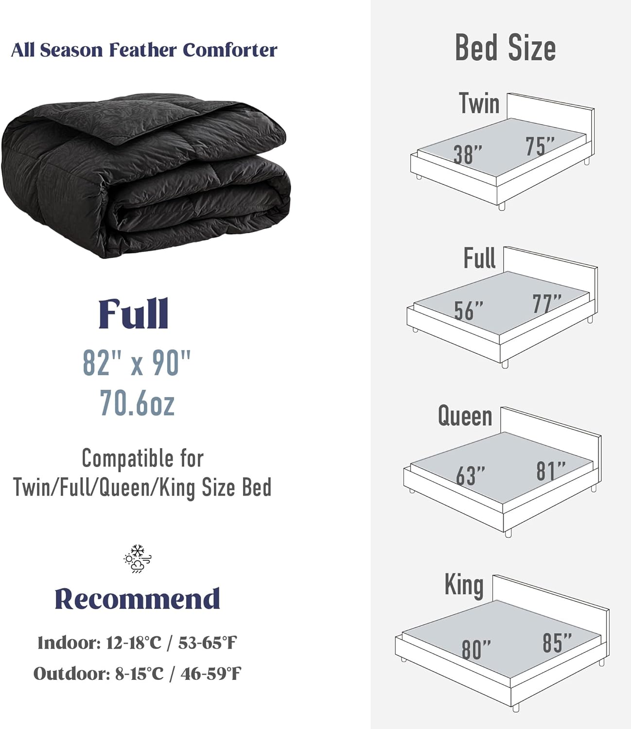 DAICO Goose Feather Down Comforter Full Size, All Season Luxury Hotel Fluffy Duvet Insert, Ultra Soft 100% Cotton Shell with 8 Corner Tabs, Paisley Design (82x90'', Black) - Image 7