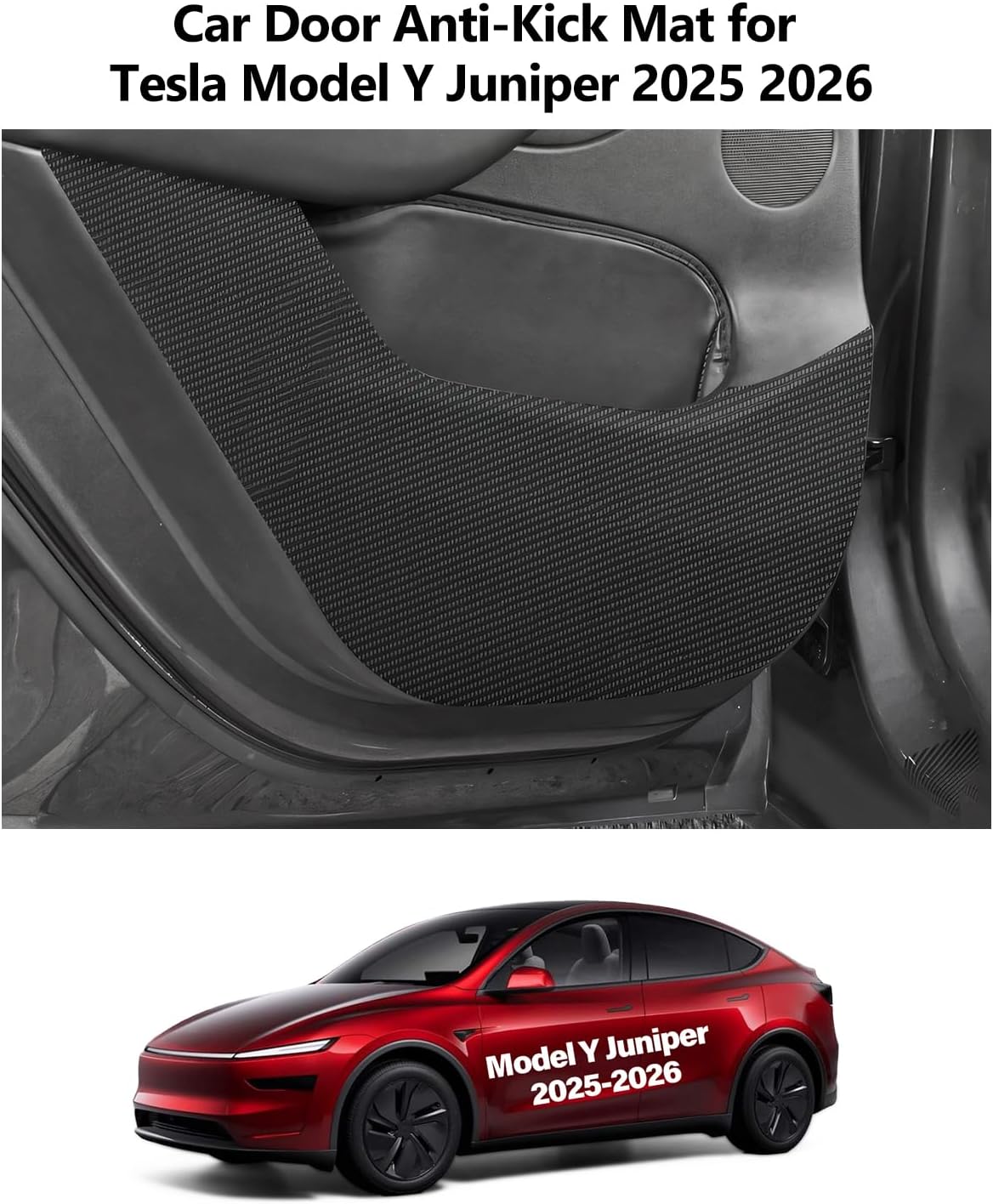 for Tesla Car Door Protector Model Y Juniper Accessories 2025-2026 Carbon Fiber Texture Door Side Protector Anti-Dirty Kick Mat Waterproof Dust Resistant Protector Cover Leather Pad 4PCS