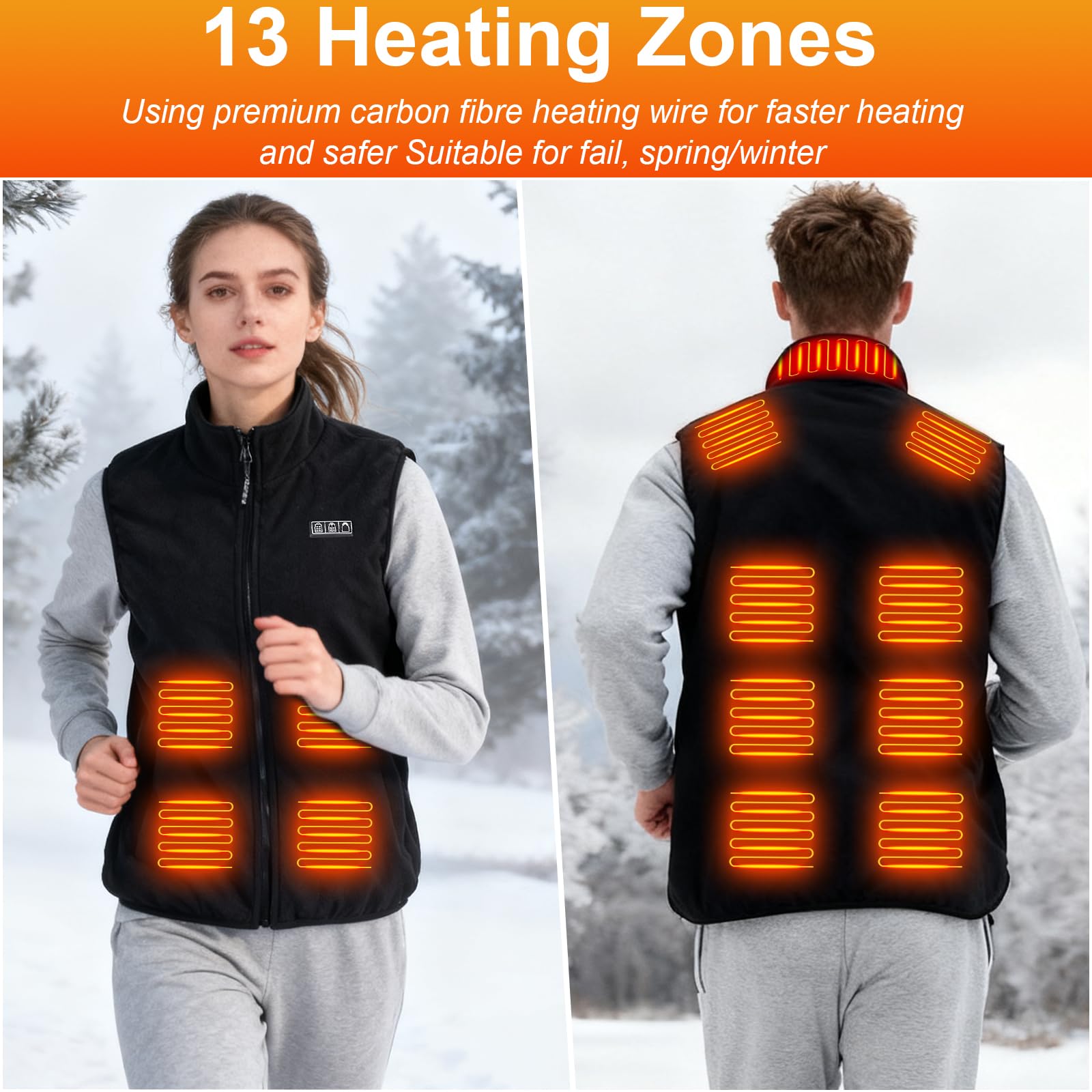 GuKKK Chaleco Calefactable, 20000mAh Chaleco con Calefacción Eléctrica USB para Mujeres Hombres, Carga Chaqueta Calefactora 13 Zonas de Calentamiento, Chaleco Térmico Ajustable con 3 Temperatura