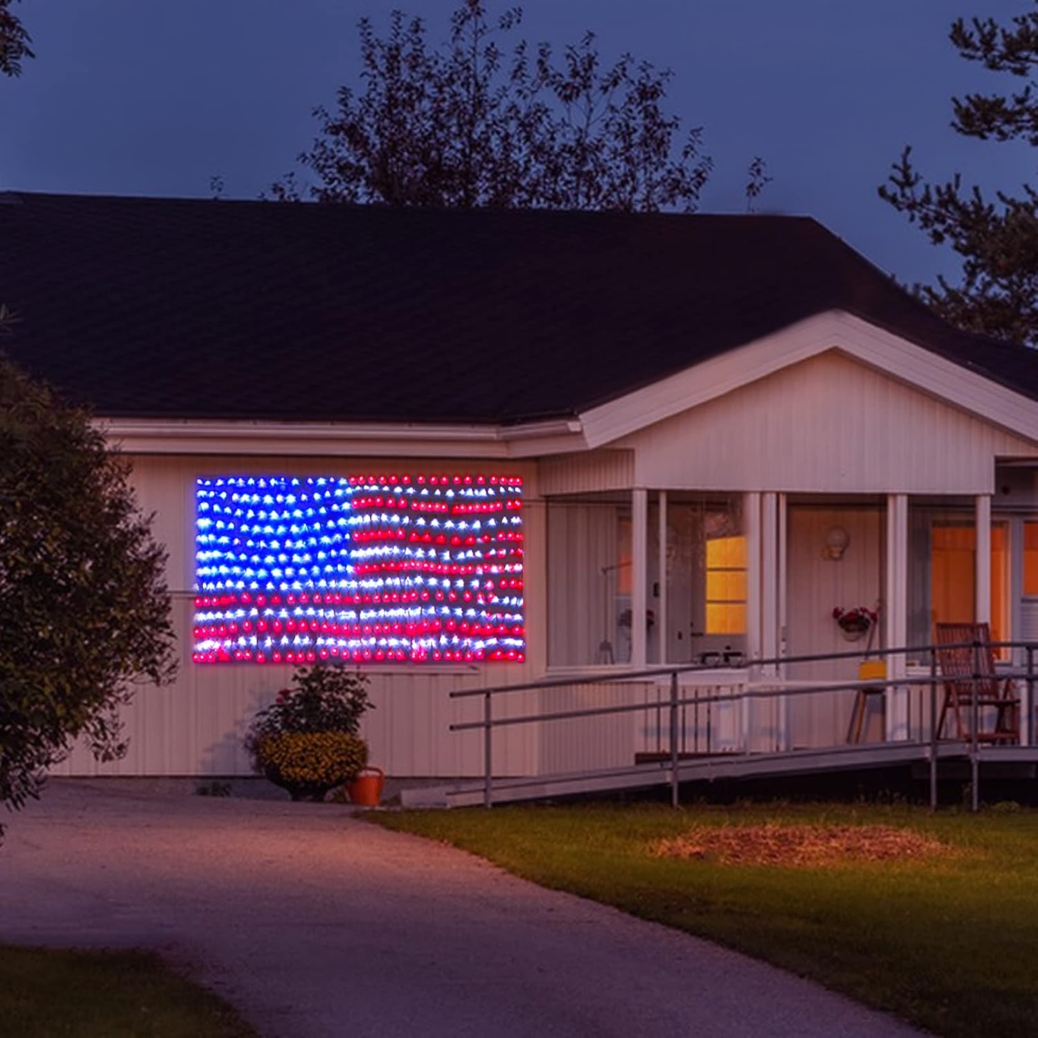 Green Convenience American Flag Lights with 420 LED String Light,2-in-1 FT USB & Solar Powered US Flag Lights,4th of July Decorations,Waterproof net Light for Independence Day National Day