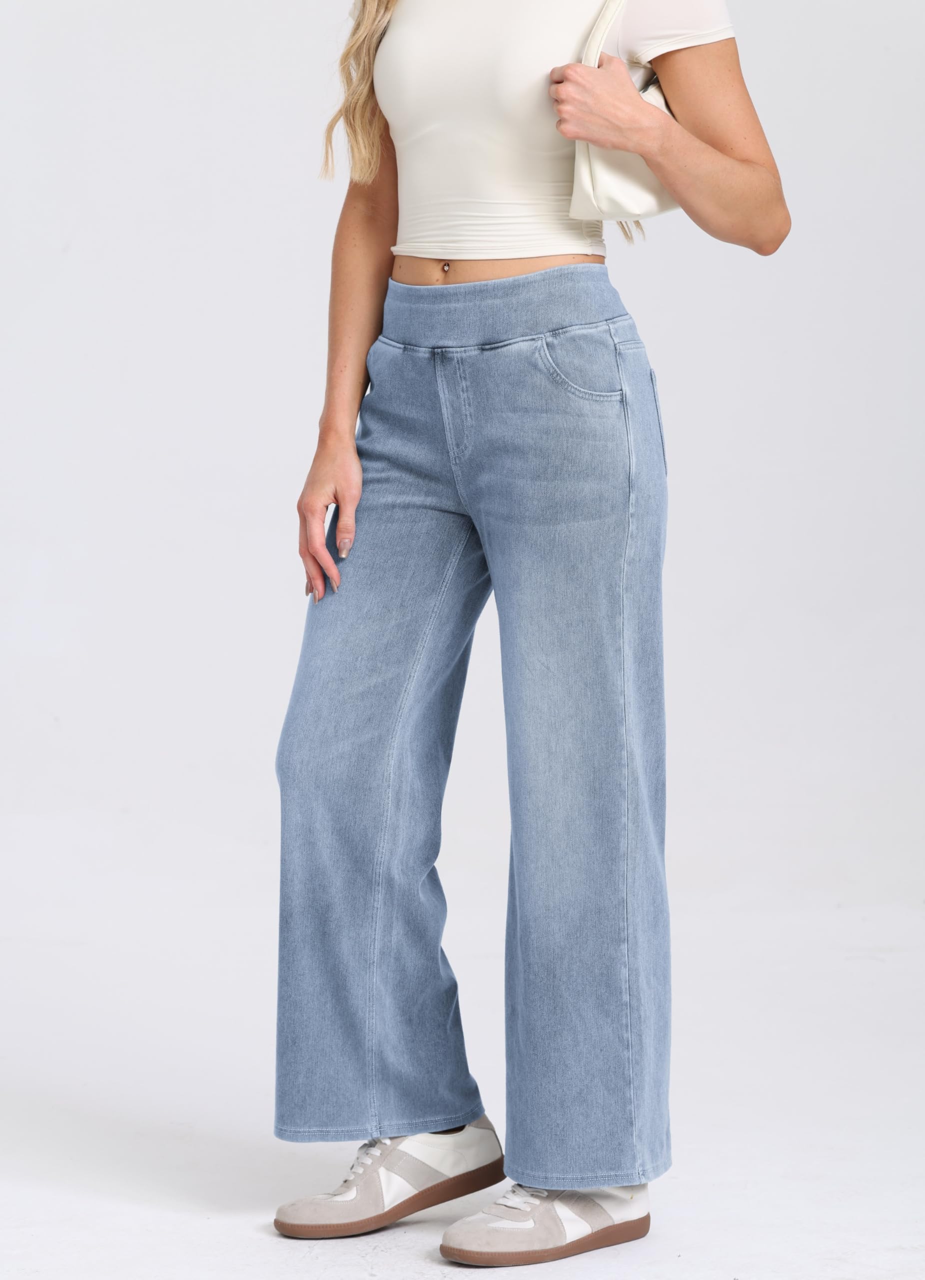 Oyamiki Jeans Damen Baggy High Waist Denim Weites Bein Hose Straight Leg Jeanshose mit 4 Taschen Bequeme Stretch Damenjeans