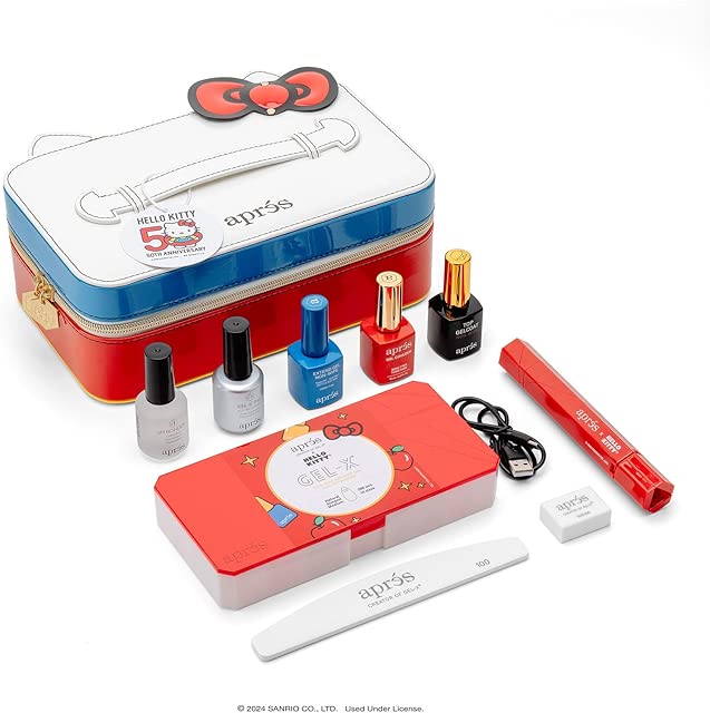 APRÉS x Hello Kitty® Gel-X Nail Extension Kit w/ Natural Almond Bow Cut Nail Tips, Extend Gel, Bonder, Gel-X Prep, Sanrio Omni Light