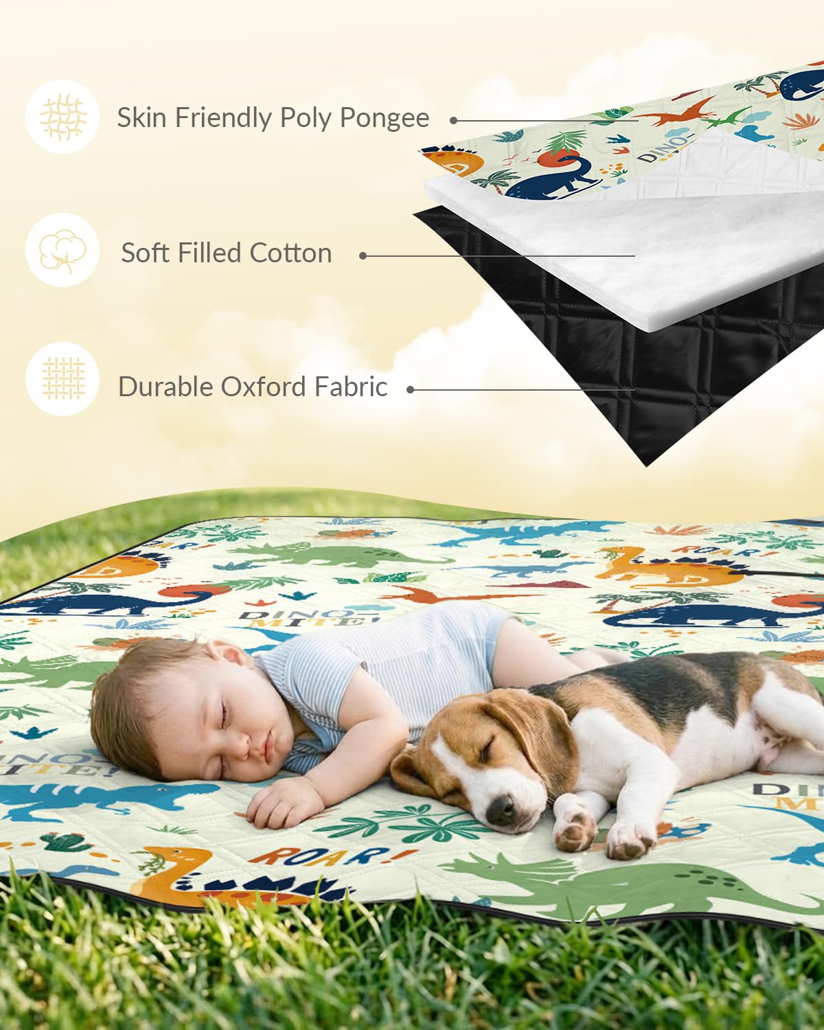 Manta de picnic impermeable de 200 x 200 cm, lavable a máquina, para familias y niños, grande, acolchada, alfombra de picnic al aire libre, a prueba de arena, para camping, playa, jardín