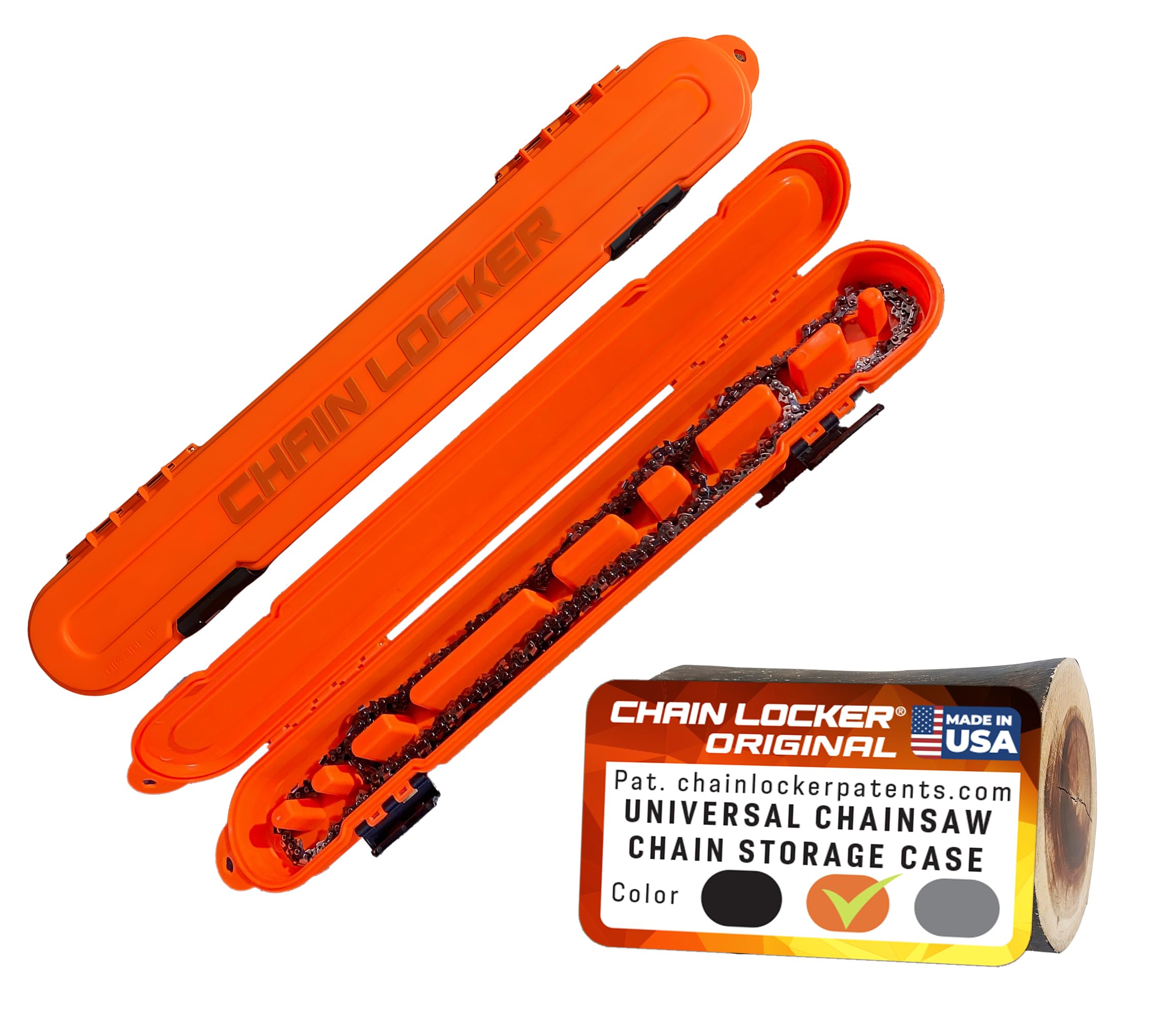 Original Chainsaw Chain Storage - Universal Portable Saw Chain Holder Case for Chains up to 20” Blades - Stacks 2 Inches Deep, Holds Minimum 8 Chains, Made in USA - Orange - Holiday Gift for Family