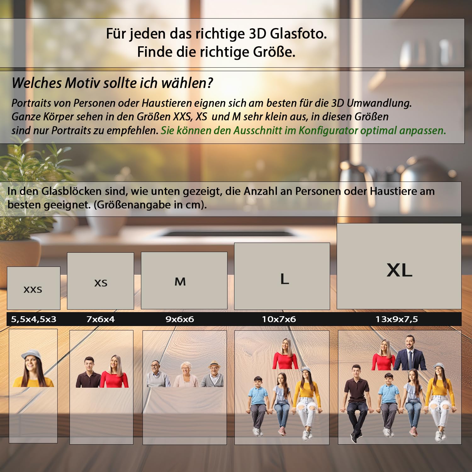 contento | 3D Glasfoto | Foto in Glablock gelasert | Hochwertiges Kristallfoto | Personalisiertes 3D Glas-Geschenk | (Glasblock, M Querformat (90x60x60mm) inkl. Sockel | bis 3 Personen/Tiere