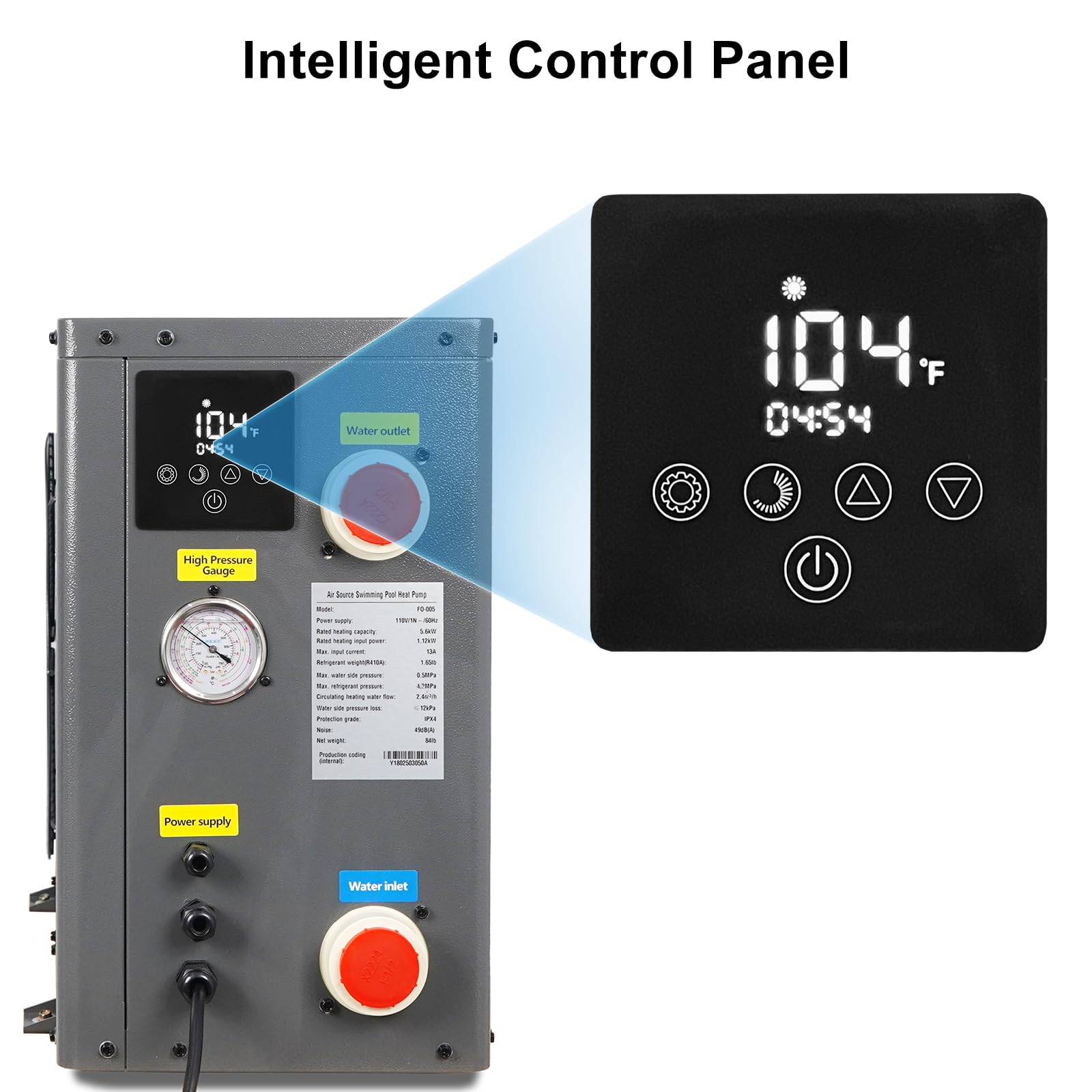 DOEL 20000 BTU Swimming Pool Heat Pump for Above-Ground/In-ground Pools, 5.56 kW Electric Pool Heater with Titanium Heat Exchanger, 110V 60Hz