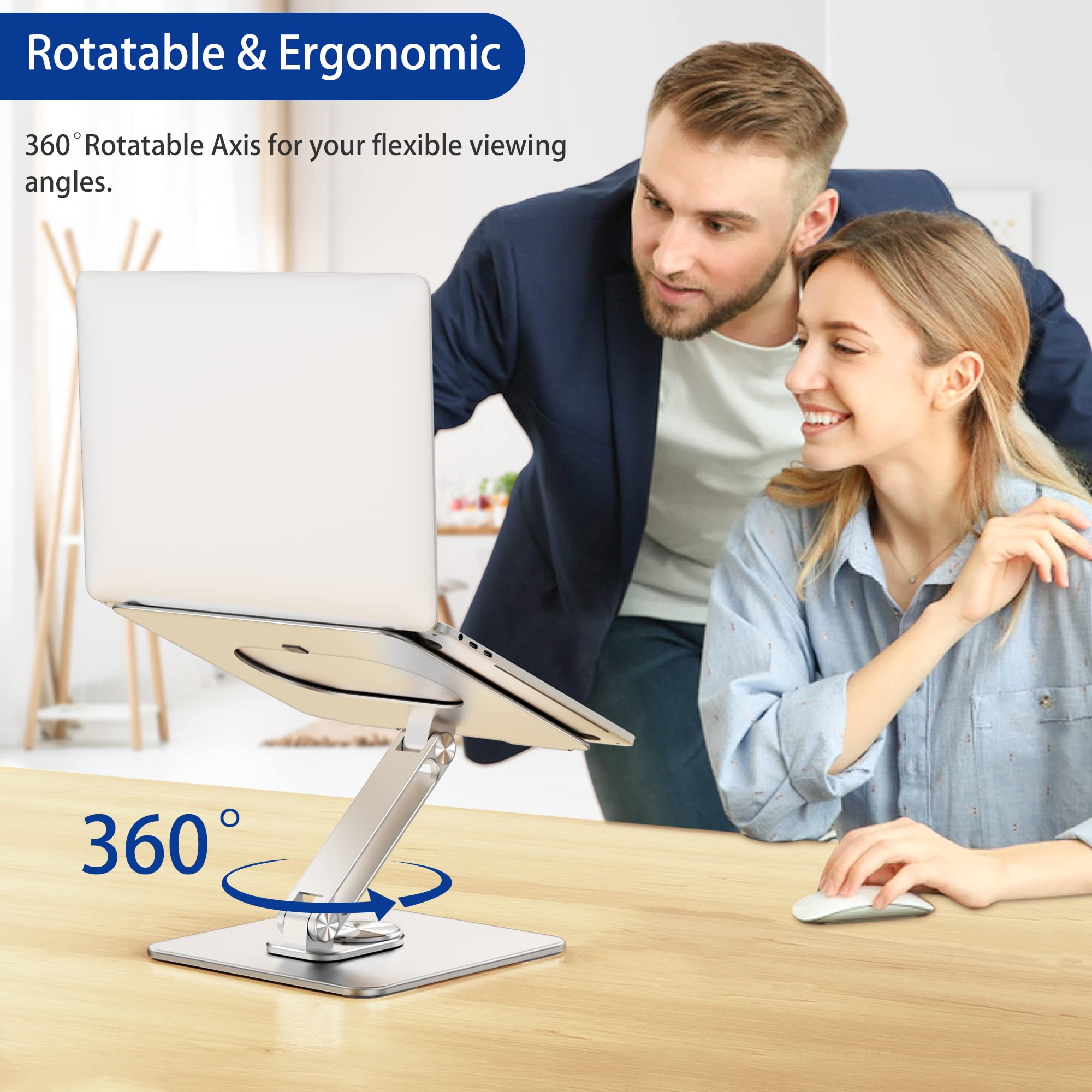 BESIGN LSX7 Laptop Stand with 360Â° Rotating Base, Ergonomic Adjustable Notebook Stand, Riser Holder Computer Stand Compatible with Air, Pro, Dell, HP, Lenovo More 10-15.6" Laptops (Silver)