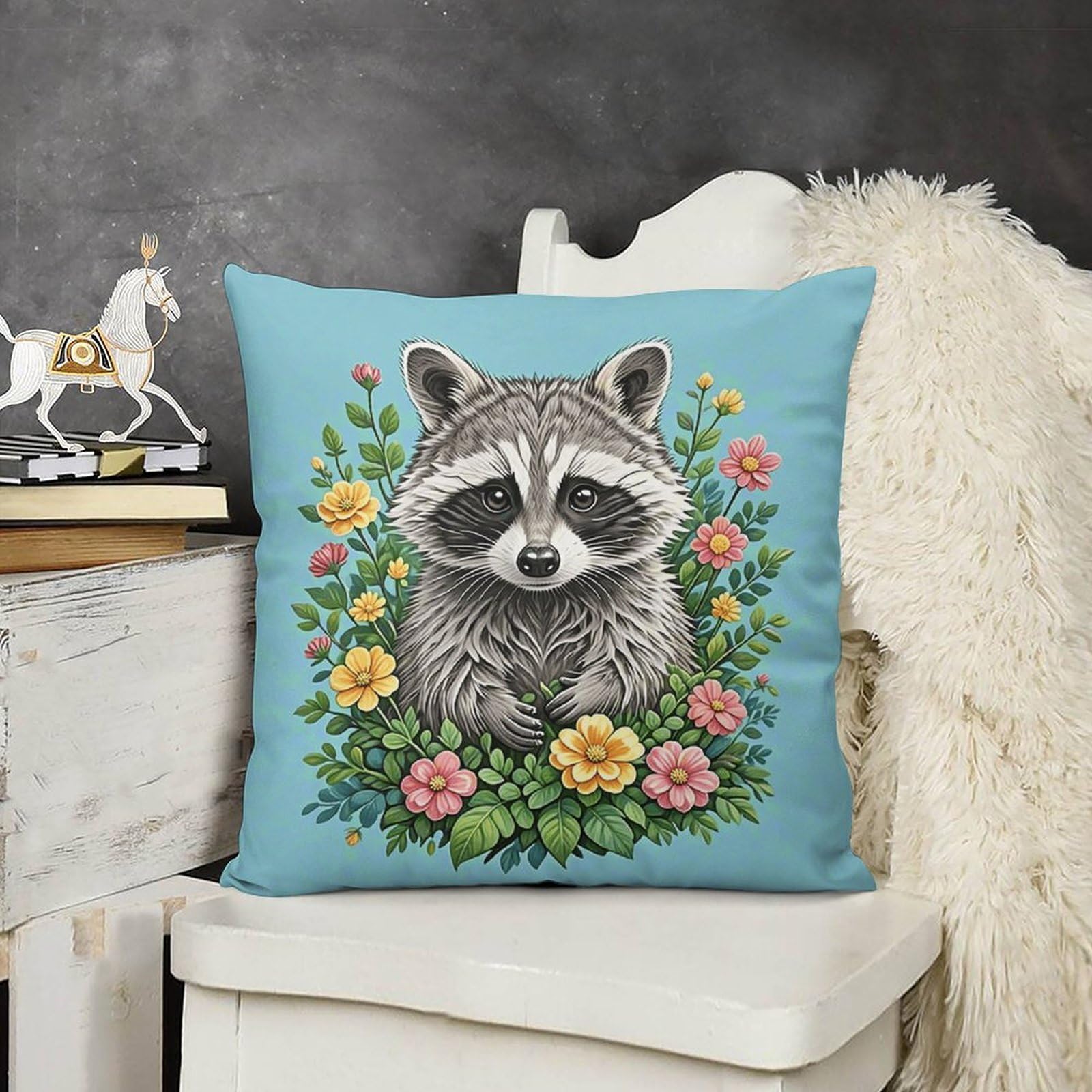 FodPand Boho Farmhouse Raccoon Pillow Covers with Hidden Zipper 24x24 Soft Plush Cushion Cover Decorative Throw Pillow Cases for Couch Bed Sofa Living Room Indoor Outdoor Home Decor