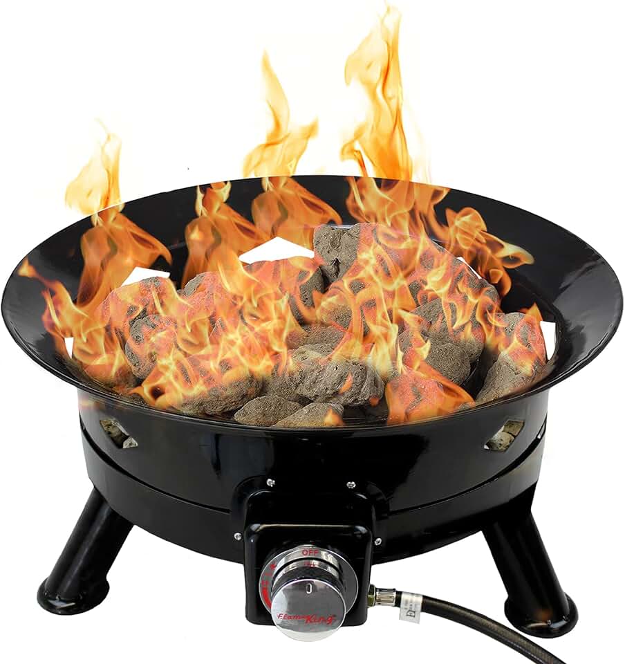 Flame King Smokeless Propane Fire Pit, 24-inch Portable Firebowl, 58K BTU with Self Igniter, Cover, &amp; Carry Straps for RV, Camping, &amp; Outdoor Living