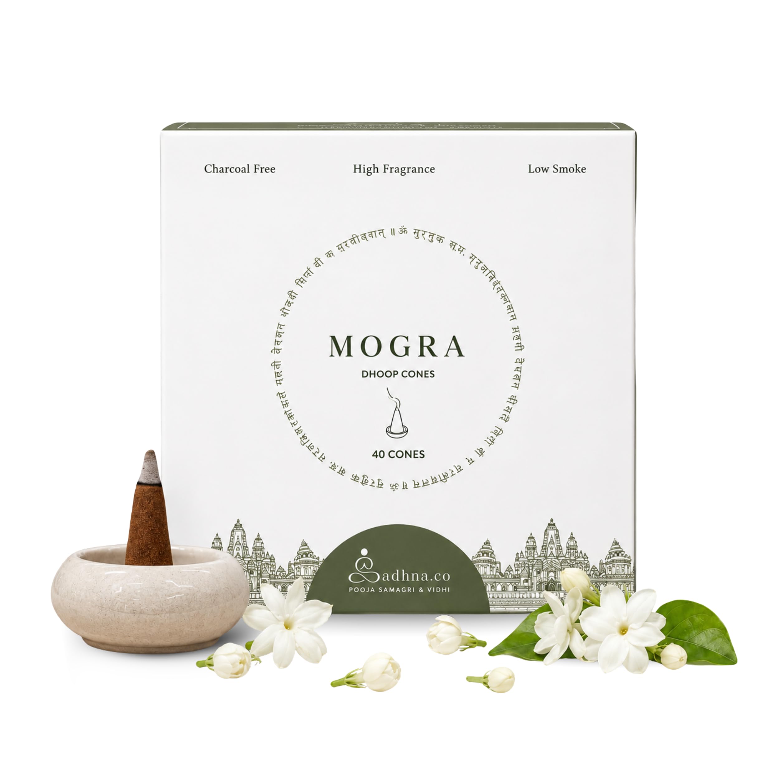 Jasmine Dhoop Cones (Incense Cones) – Charcoal Free, Natural Aroma for Meditation, Relaxation & Spiritual Use with Free Ceramic Stand (40 Cones)-image-8
