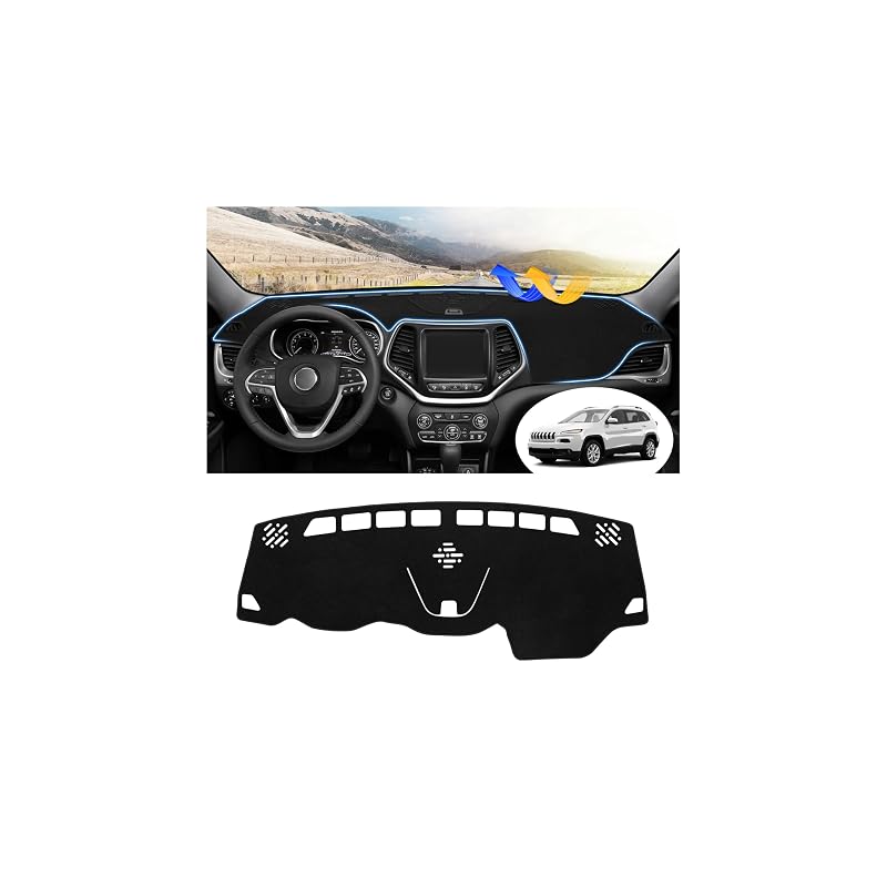 Capa para Painel FIILINES para Jeep Cherokee Latitude 2014–2023, tapete de painel em poliéster com base antiderrapante, preto — FII00200