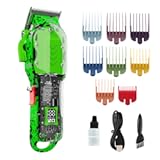 Professional Hair Clippers for Men, Cordless Barber kit for Hair Cutting & Grooming, Green Hair Clippers Set for Barber Haircut with LED Display 8 Fade Taper Combs