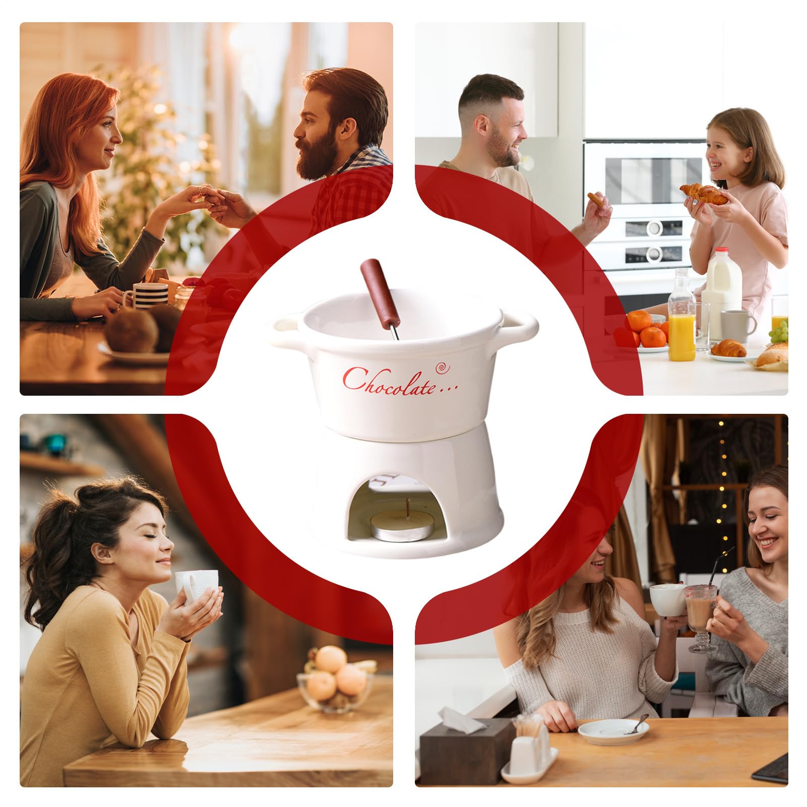 Kubek do czekoladowego fondue 330 ml, zestaw garnków do topienia czekolady z widelcem, zestaw ceramicznych kubków do fondue, przenośny podgrzewacz deserowy do karmelu, sera, masła, sosów, cukierków