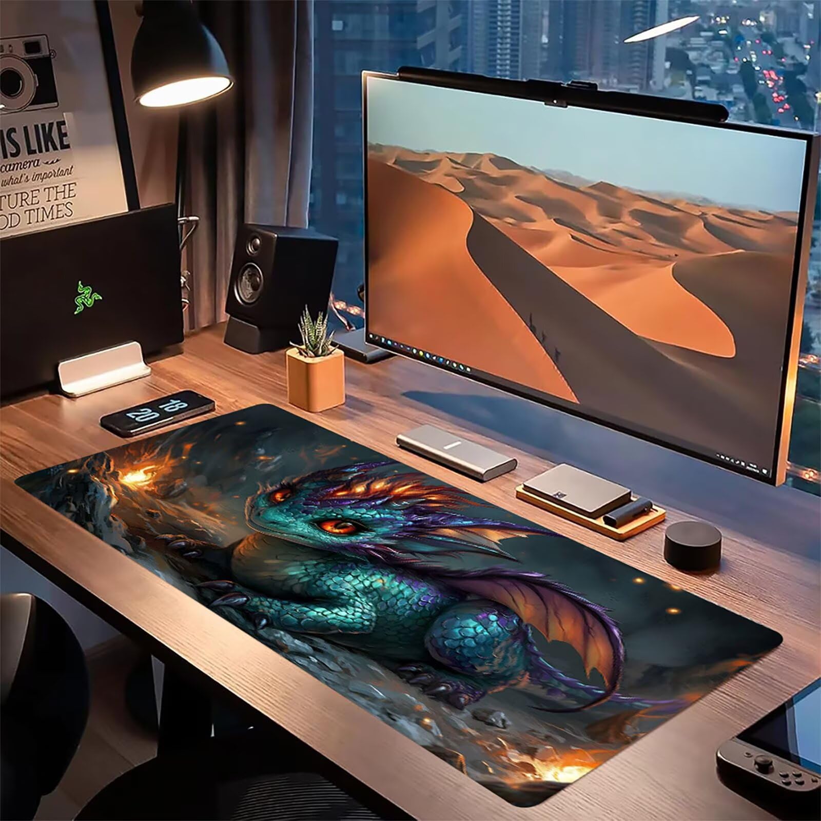 Podkładka pod mysz jaszczurkę, podkładka pod mysz do gier XXL 1200 x 600 x 5 mm, podkładka na biurko dla graczy, bardzo duża bezszwowa mata na stół dla graczy, antypoślizgowa podstawa, klawiatura