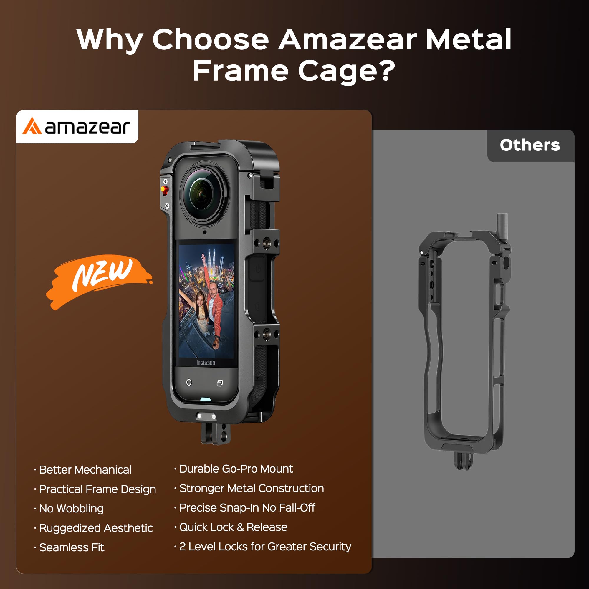 Amazear Custodia protettiva in metallo per accessori Insta360 X5, telaio multifunzione Insta 360 X5, struttura in alluminio con blocco a sgancio rapido, vari supporti di espansione