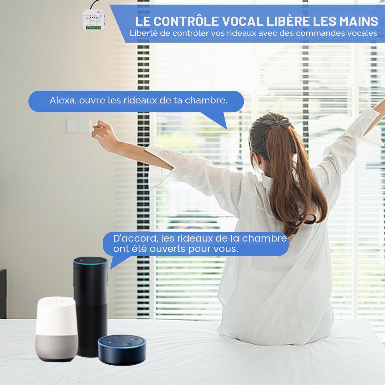 Kit de commande de volet roulant sans fil, télécommande avec module WIFI-RF et module de récepteur, interrupteur sans fil pour volets roulants, stores, application Wi-Fi Tuya compatible avec