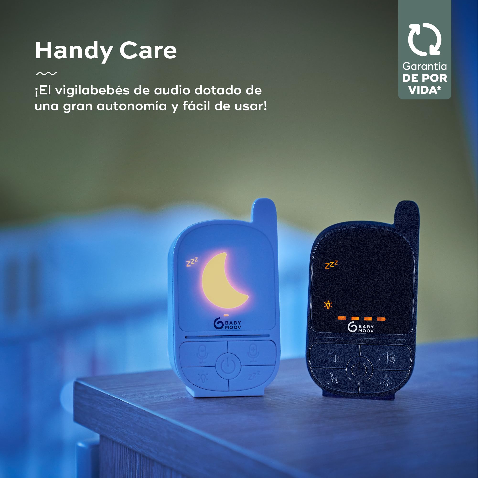 Babymoov Vigilabebés de audio Handy Care Babymoov - Tecnología Sleep VOX - Alcance 500 m - Batería de larga duración - Walkie-talkie y lamparita de noche