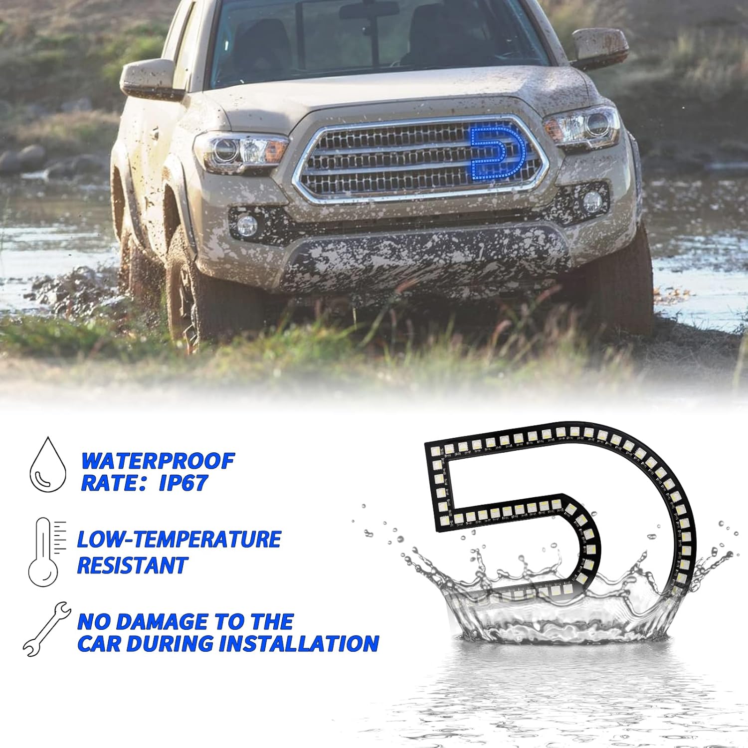 Universal C Ring RGB LED Emblems Decorative Light Front Bumper Lamp with Multi-Color Halo Fit for Cummins Cumins Dodge Ram 1500 2500 3500 Fender Pickup