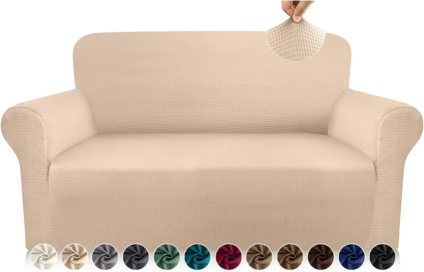 Luxurlife Unique Waffle Loveseat Cover Thick Sofa Covers 2 Cushion Couch 1Piece