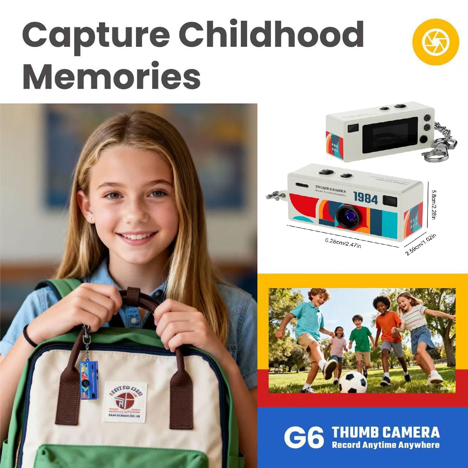 Mini Fotocamera Vintage, Fotocamera per Pollice Video Portatile Compatta Foto e Audio, con 32 GB, per Viaggi, Vlogging e Intrattenimento (Giallo)