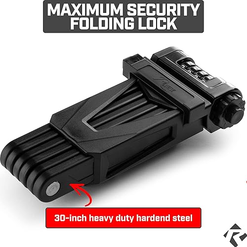 Miniatura 2 de Revere Candado plegable para bicicleta, acero endurecido antirrobo, resistente al óxido, cerradura de bicicleta de combinación de 4 dígitos con