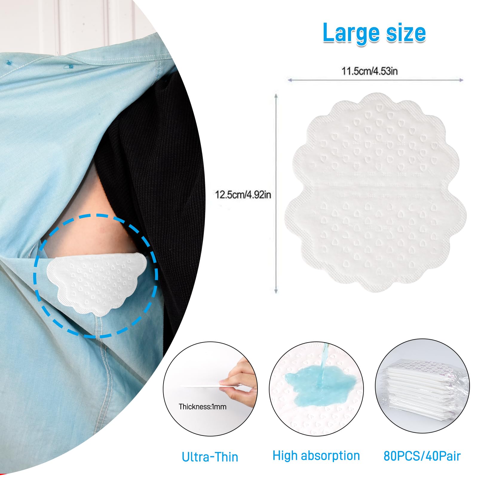 Podkładki pod pachy, antyperspirant absorbujące zapachy, podkładki pod pachy, dla kobiet i mężczyzn, podkładki zapobiegające poceniu się (80 sztuk, 40 par)