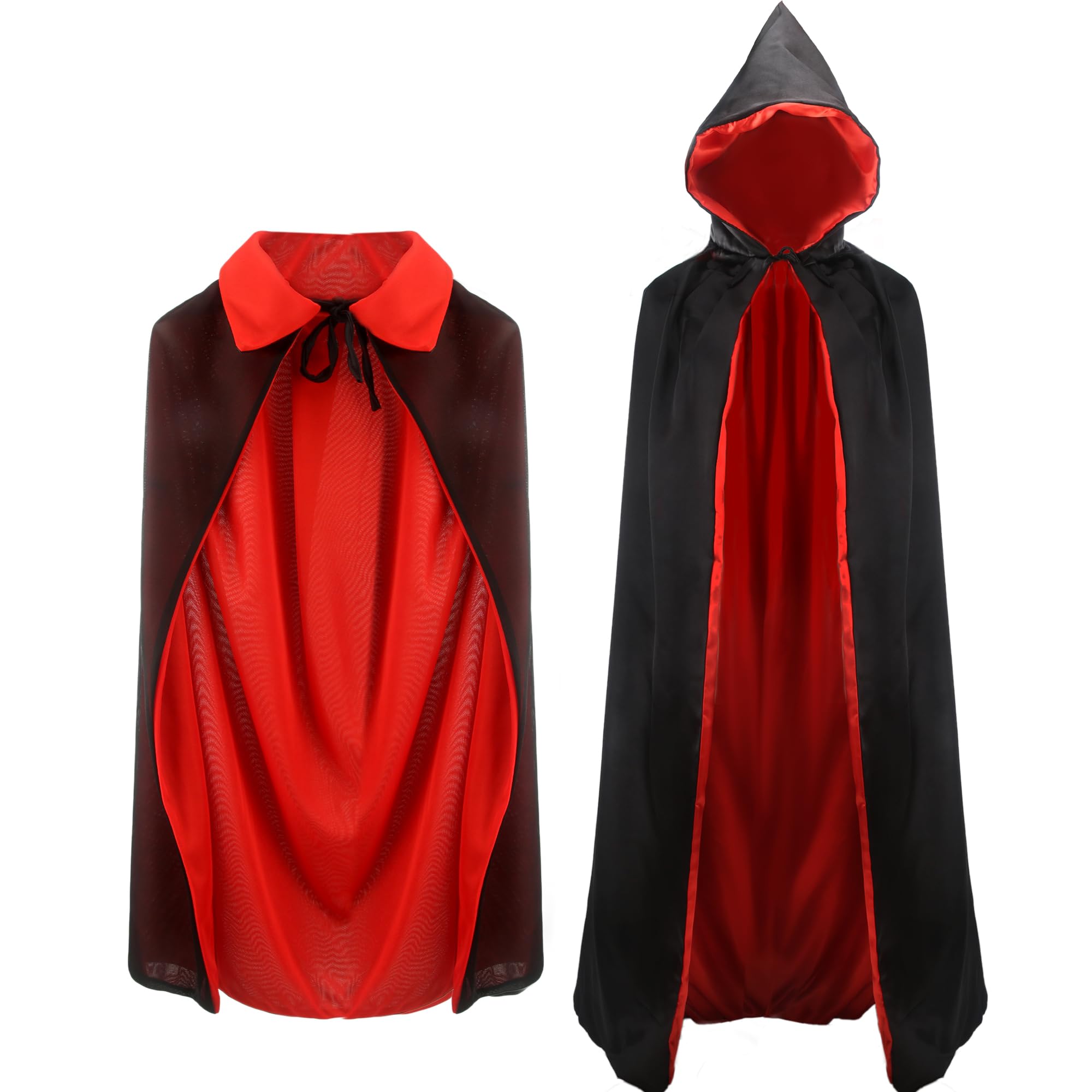 Cotiny2 Pack Adult Reversible Cloak Vampire Costume Hooded Red Black Cape for Adults Halloween Party Costume Stage Performance, 2 Style