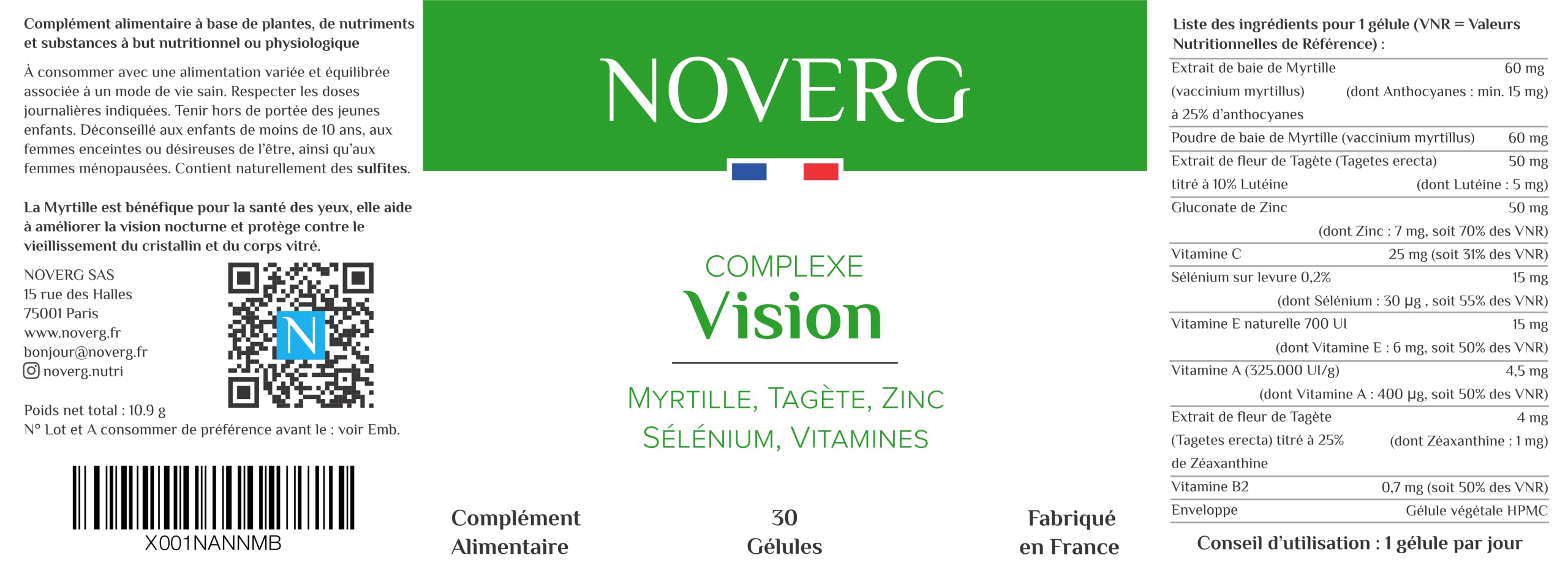 Vision | Améliore la vision et l'acuité visuelle, Protège du vieillissement oculaire | Lutéine, Zéaxanthine, Myrtille, Tagète, Zinc, Sélénium, Vitamines | Vegan | 30 Gélules | Fabriqué en France