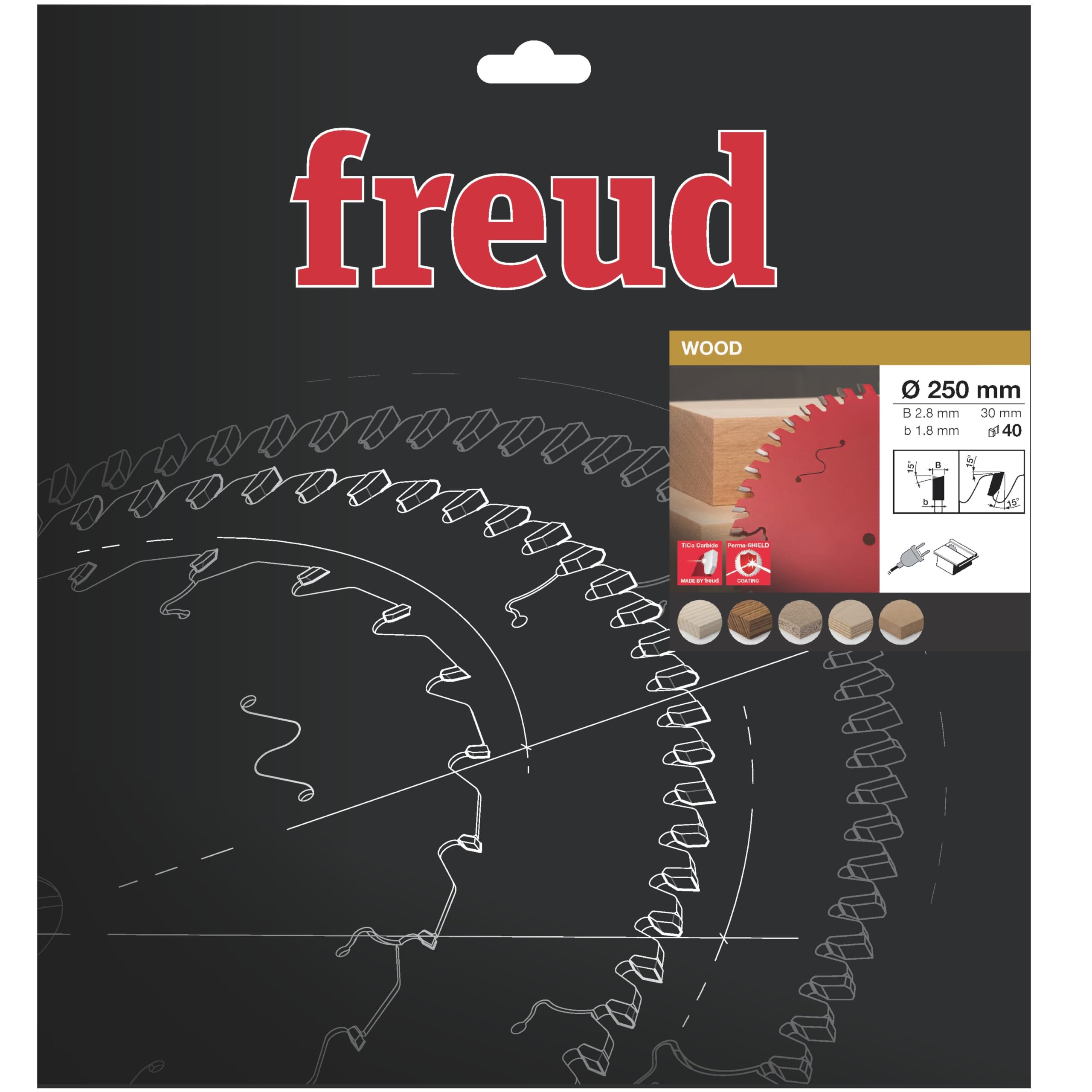 Freud lama circolare per sega da banco per il taglio di legno D=250mm x d=30mm x 2,8/1,8mm x T40 - FR23W002T
