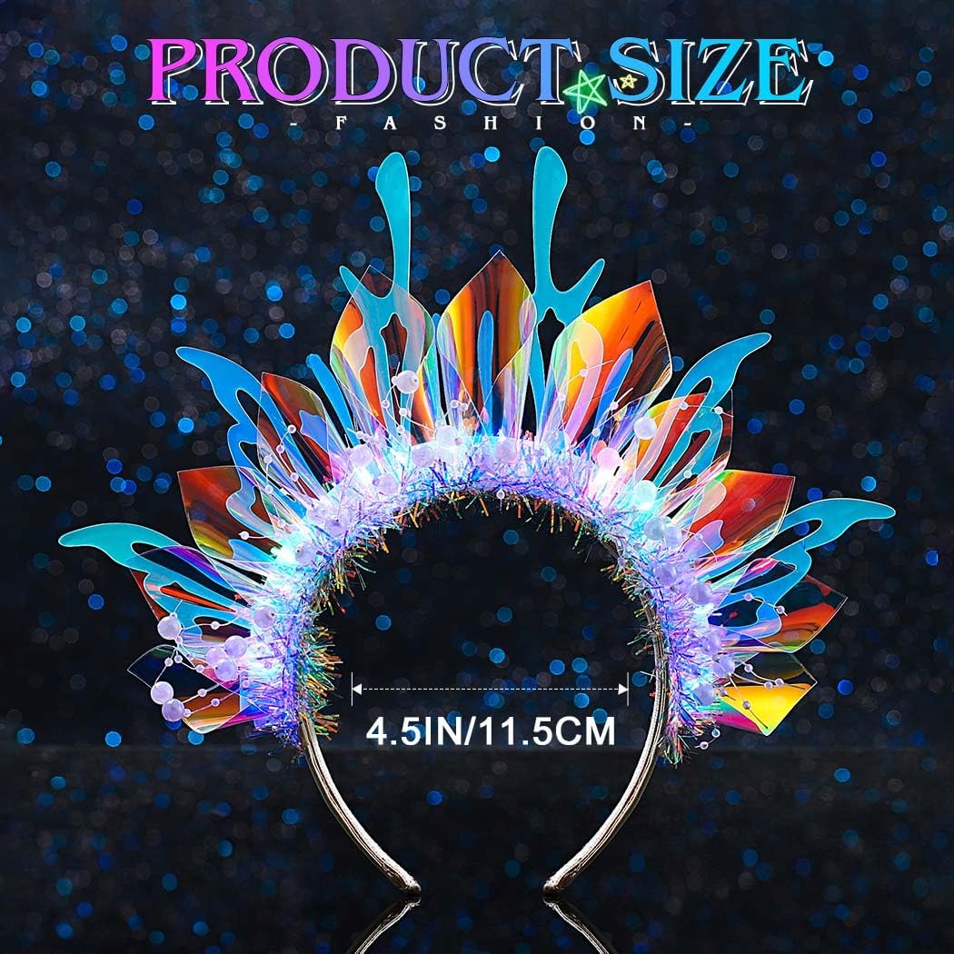 JAKAWIN Light Up Mermaid Headband Blue Glowing Headpiece Rave Costume Hair Accessories for Women - Image 3